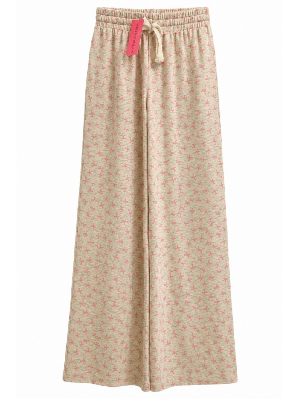 NWT With Jules Pink Bow Print Wide Leg Lounge Pants Sz M Kids Gray Pink Cozy